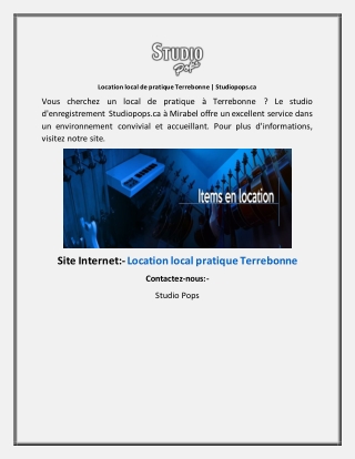 Location local de pratique Terrebonne  Studiopops.ca