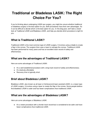 Traditional or Bladeless LASIK The Right Choice For You