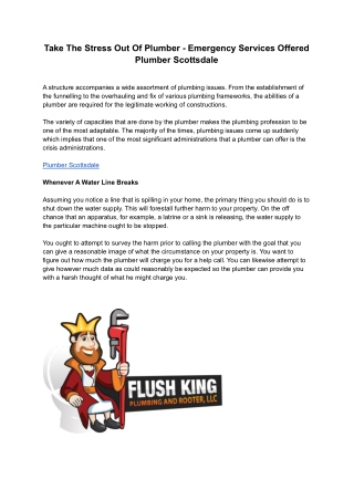 Take The Stress Out Of Plumber - Emergency Services Offered Plumber Scottsdale