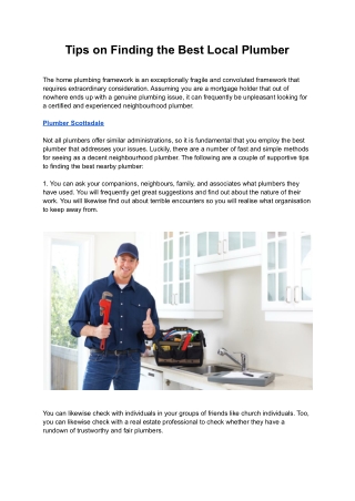 Tips on Finding the Best Local Plumber
