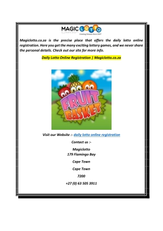 Daily Lotto Online Registration  Magiclotto.co.za