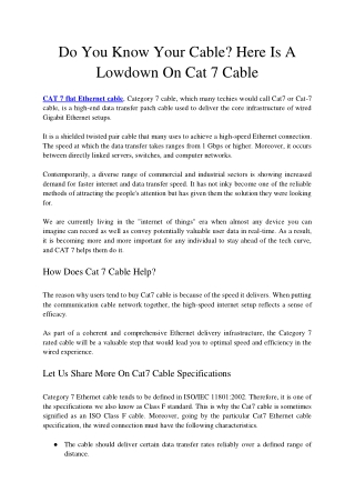 Do You Know Your Cable? Here Is A Lowdown On Cat 7 Cable