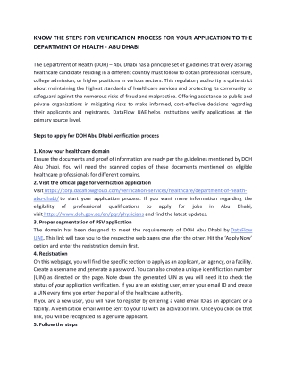 KNOW THE STEPS FOR VERIFICATION PROCESS FOR YOUR APPLICATION TO THE DEPARTMENT OF HEALTH - ABU DHABI