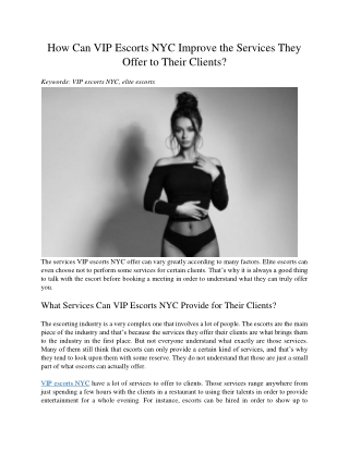 How Can VIP Escorts NYC Improve the Services They Offer to Their Clients