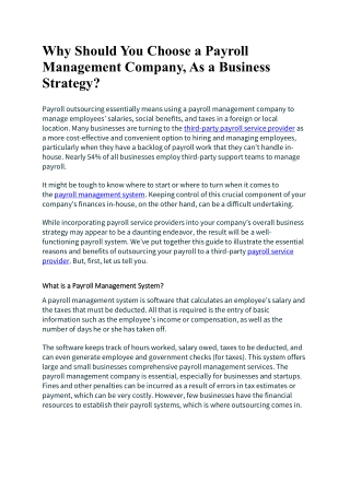 Why Should You Choose a Payroll Management Company, As a Business Strategy