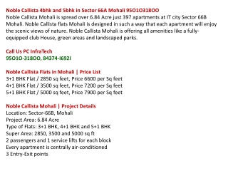 Noble Callista - 4bhk and 5bhk in Sector 66A Mohali