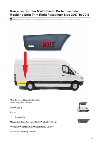 imsautoparts.com-Mercedes Sprinter MWB Plastic Protective Side Moulding Strip Trim Right Passenger Side 2007 To 2016