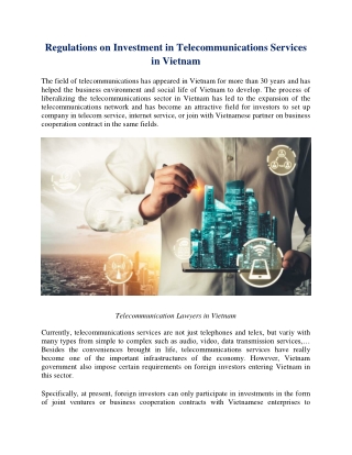 Regulations on Investment in Telecommunications Services in Vietnam