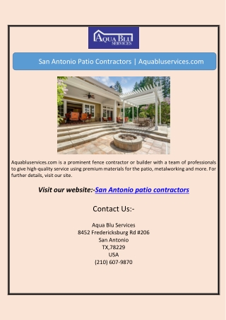 San Antonio Patio Contractors | Aquabluservices.com