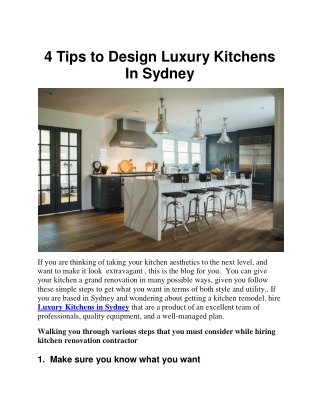 4 Tips to Design Luxury Kitchens In Sydney