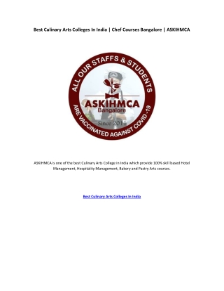 Best Culinary Arts Colleges In India ASKIHMCA