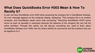 Some facts you should know before rectifying the QuickBooks Error H303