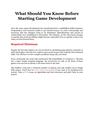 What Should You Know Before Starting Game Development