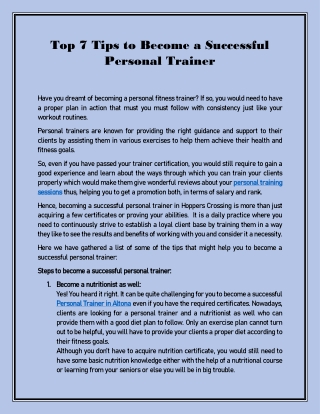 Top 7 Tips to Become a Successful Personal Trainer