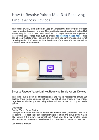 How to Resolve Yahoo Mail Not Receiving Emails Across Devices
