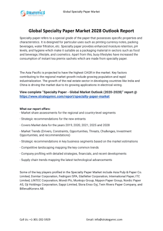 2021 Specialty Paper Industry Global Analysis Report