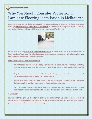 Why You Should Consider Professional Laminate Flooring Installation in Melbourne