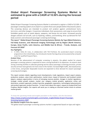 Global Airport Passenger Screening Systems Market is estimated to grow with a CAGR of 10