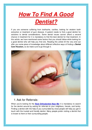 How To Find A Good Dentist