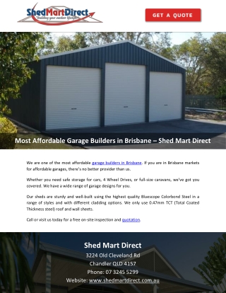 Most Affordable Garage Builders in Brisbane – Shed Mart Direct