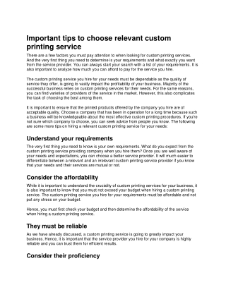Important tips to choose relevant custom printing service