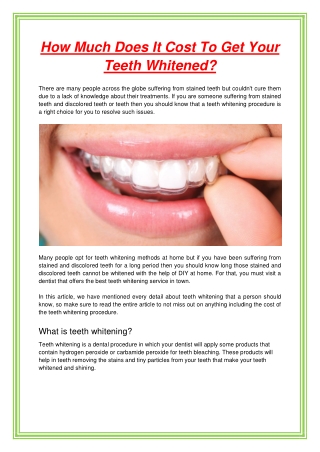 How Much Does It Cost To Get Your Teeth Whitened