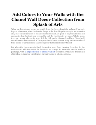 Add Colors to Your Walls with the Chanel Wall Decor Collection from Splash of Arts