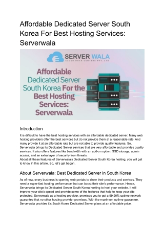 Affordable Dedicated Server South Korea For the Best Hosting Services_ Serverwala