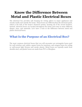 Know the Difference Between Metal and Plastic Electrical Boxes