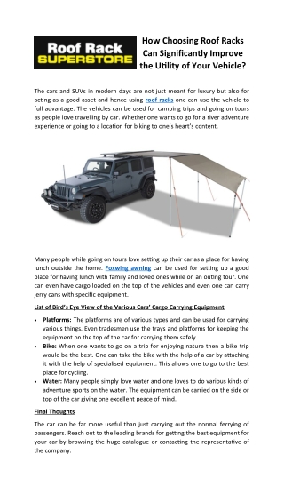 How Choosing Roof Racks Can Significantly Improve the Utility of Your Vehicle