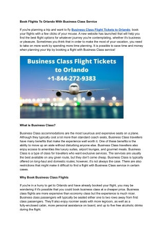 Business Class Flight Tickets to Orlando