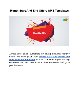 Month Start And End Offers SMS Templates