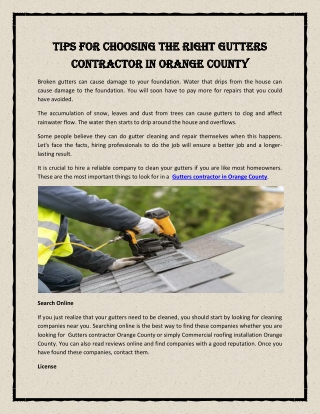 Tips for Choosing the Right Gutters Contractor in Orange County