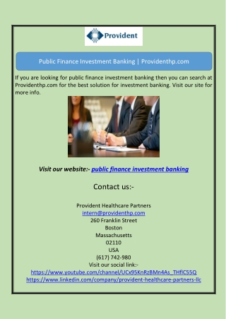 Public Finance Investment Banking | Providenthp.com