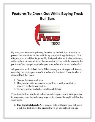 Features To Check Out While Buying Truck Bull Bars