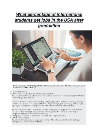What percentage of international students get jobs in the USA after graduation