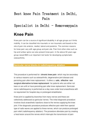Best knee Pain Treatment in Delhi, Pain Specialist in Delhi - Removemypain
