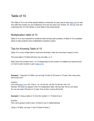 Table of 10