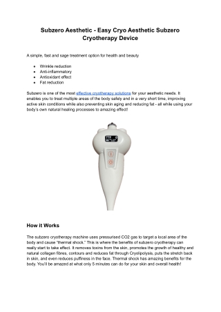 Subzero Aesthetic - Easy Cryo Aesthetic Subzero Cryotherapy Device