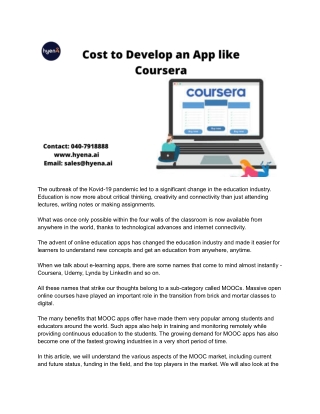 Cost to Develop an App like Coursera