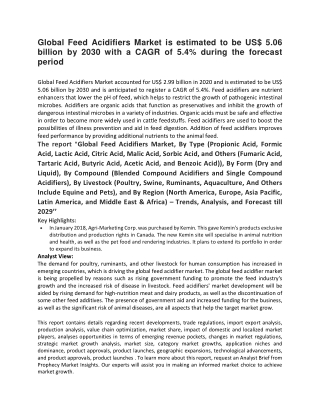 Global Feed Acidifiers Market is estimated to be US