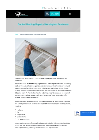 Ducted Heating Repairs Mornington Peninsula