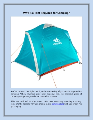 Why is a Tent Required for Camping