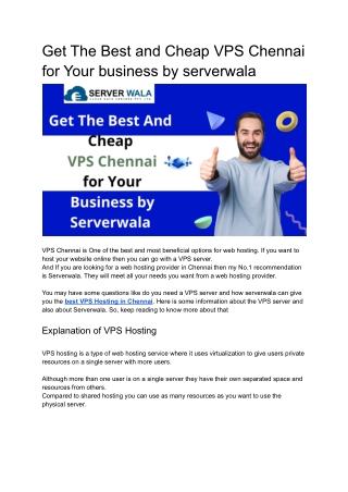 Get The Best and Cheap VPS Chennai for Your business by serverwala