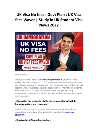 UK Visa No fees - Govt Plan  UK Visa fees Waver  Study in UK Student Visa News 2022