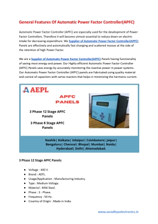 General Features Of Automatic Power Factor Controller(APFC)