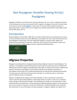 Best Royalgreen Showflat Viewing Strictly| Royalgreen