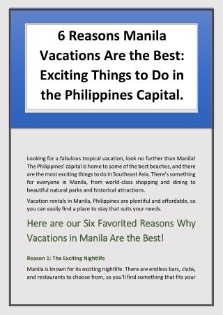 6 Reasons Manila Vacations Are the Best Exciting Things to Do in the Philippines Capital.