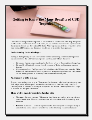 Getting to Know the Many Benefits of CBD Terpenes