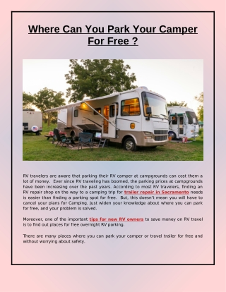 Where Can You Park Your Camper For Free?